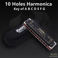 

Easttop 10 Holes Harmonica Blues Mouth Organ Professional Key Of A B C D E F G 180x28x18mm Black Waterproof Blues Harmonica