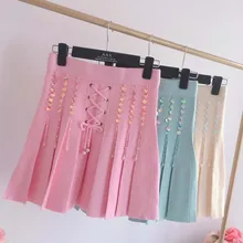 Короткая юбка феи, женская трикотажная юбка со шнуровкой и блестками с высокой талией, милая плиссированная юбка для девушек, подходит ко всему