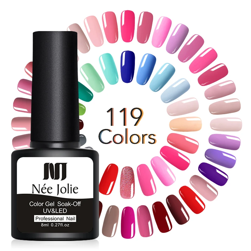 

NEE JOLIE 60 Colors Nail UV Gel Polish Pure Nail Color UV LED Lamp Gel Varnish Soak Off UV Gel One-shot Color Gel 8ml