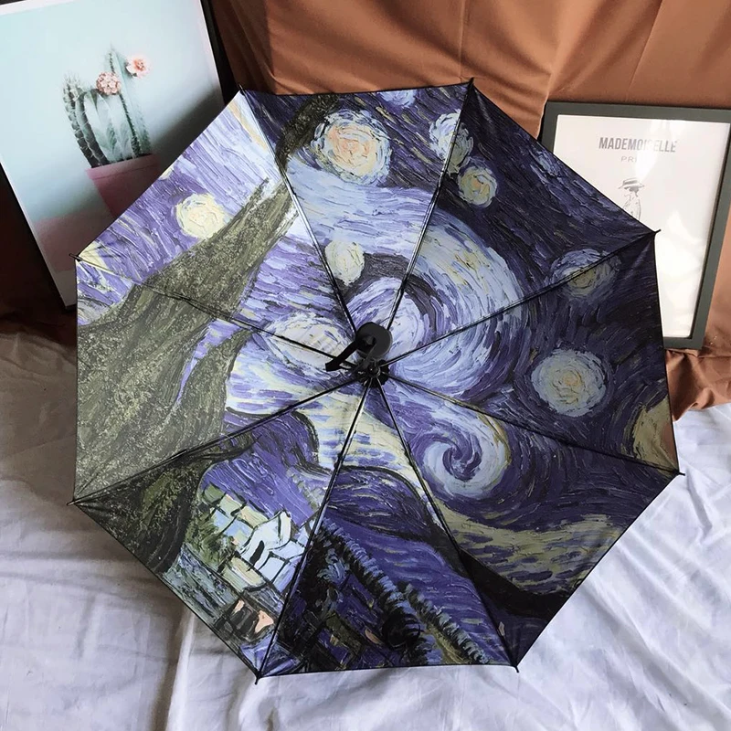 New Van Gogh Oil Painting Umbrella Rain Women Brand Paraguas Creative Arts Parasol Female Sun And Rain Umbrellas