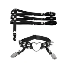 2/упаковка, сексуальные женские эластичные готические заклепки, панк, черные кожаные подвязки, пояс для бедер, кольцо для ног, ремни для тела, ремень для чулок, нижнее белье