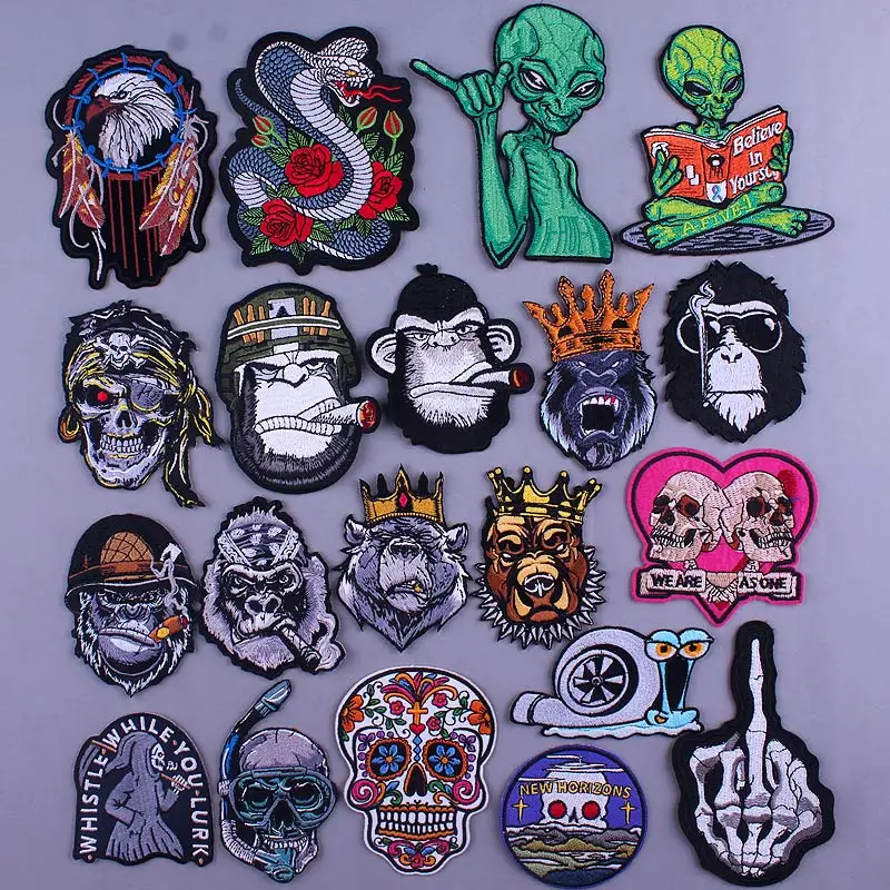

Punk Rock Patch Skull Embroidered Patches On Clothes Orangutan Cobra Iron On Patches For Clothing DIY Stripes For Jackets Bagdes