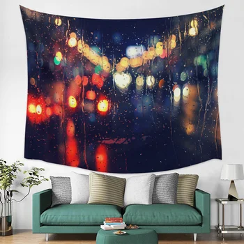 

City Street Lights Red Black Glass Raindrops Wall Tapestry Cover Beach Towel Picnic Yoga Mat Home Decoration