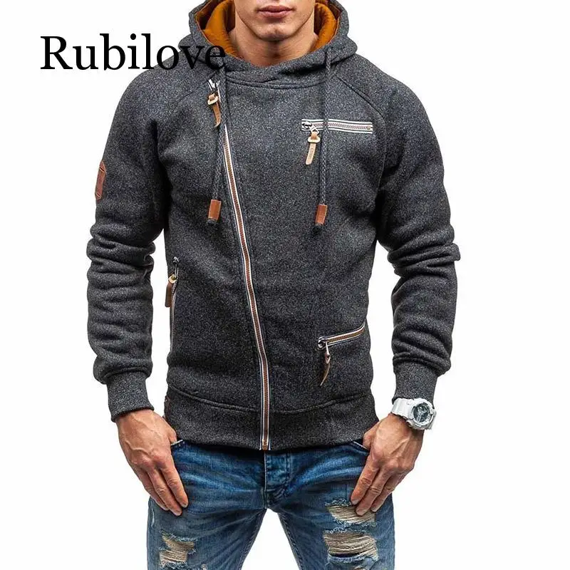 Rubilove, модный мужской свитер, мужской свитер на молнии, Осенний однотонный вязаный уличная одежда, мужские свитера, зимний шнурок, повседневный тонкий свитер