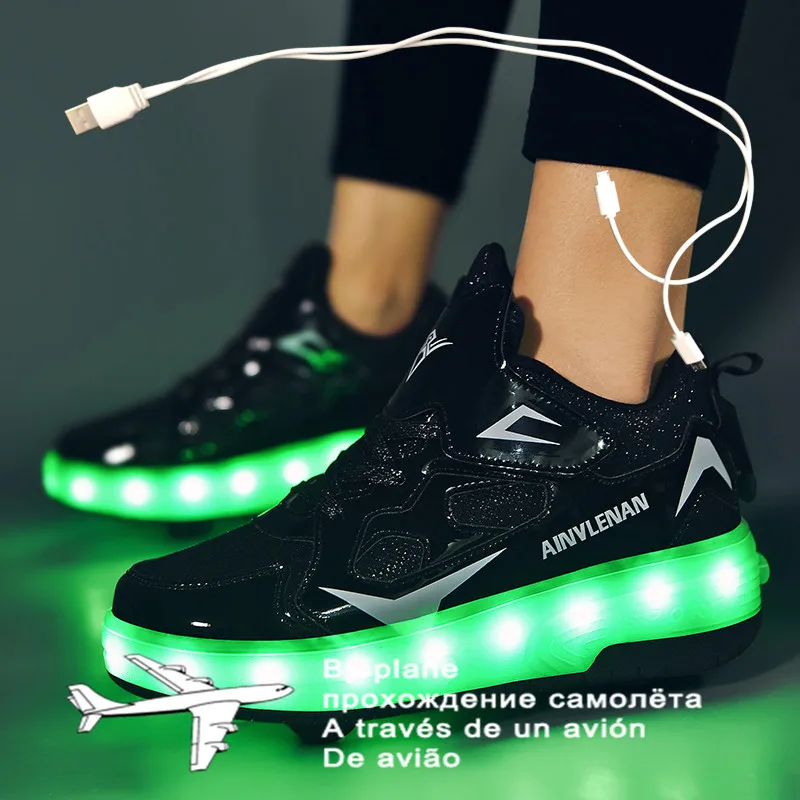 2021 New 27-40 USB Charging Children Sneakers With 2 Wheels Girls Boys Led Shoes Kids Sneakers With Wheels Roller Skate Shoes 5