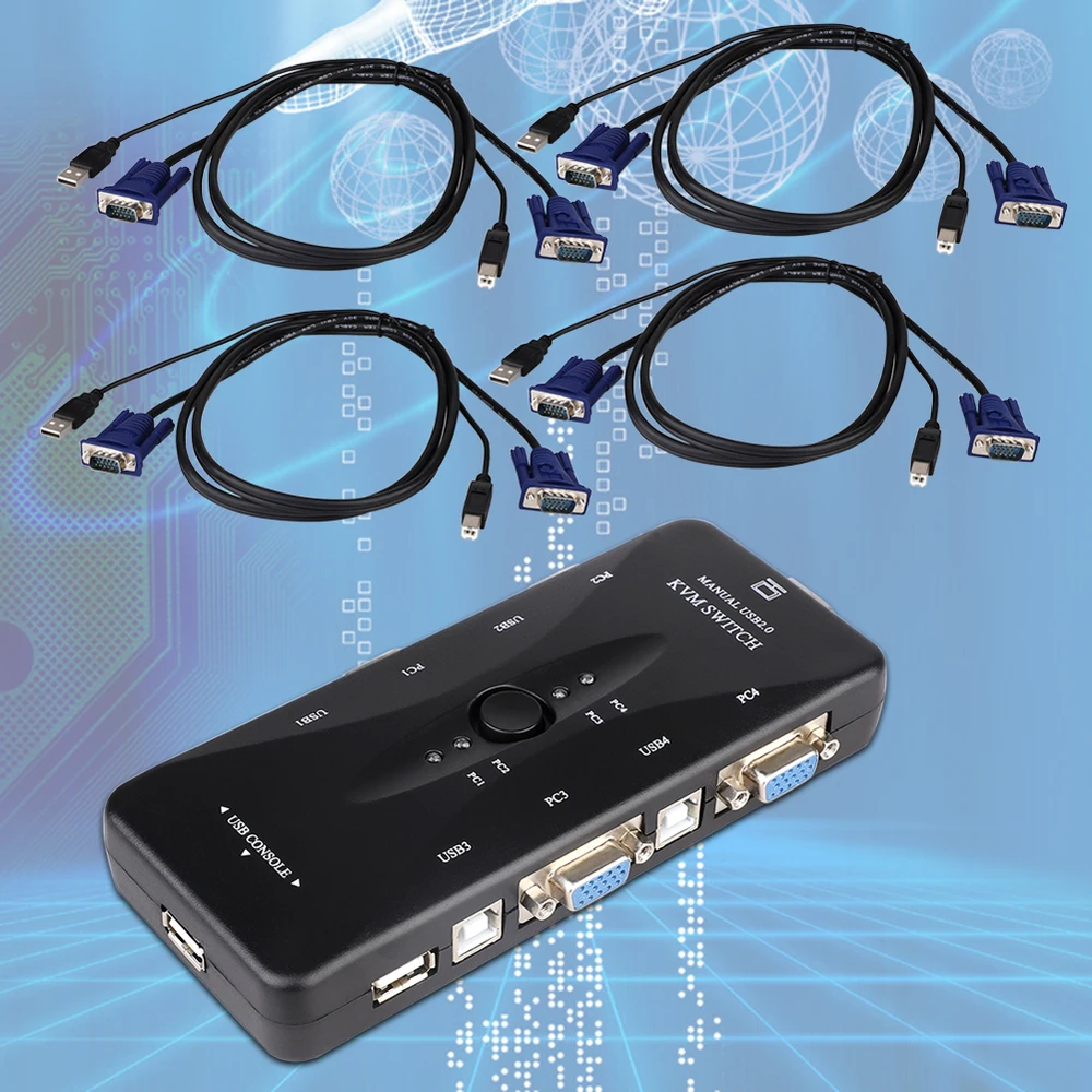 USB 2,0 4 порта KVM переключатель коробка+ 4 KVM Кабели клавиатура Монитор VGA SVGA ПК ноутбук для клавиатуры мышь принтер