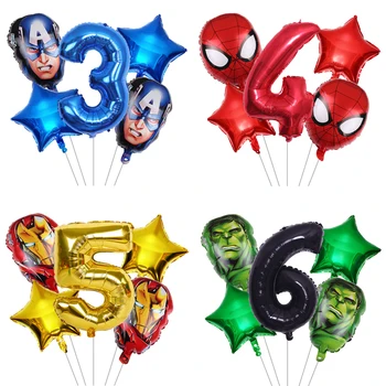 

5pcs Spider Hulk Iron Man Captain Balloons Number Superhero Inflatable Head Balloon Birthday Party Decoration Kids Toys Globos