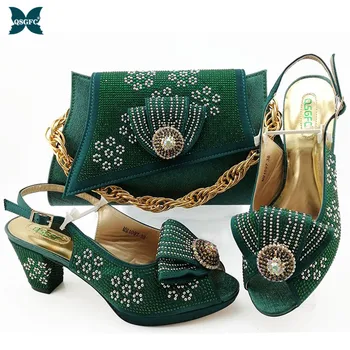 

Hot Selling Italian New Design Ladies Matching Shoe and Bag Nigerian Women Shoes and Bags Set in Green Color for Party