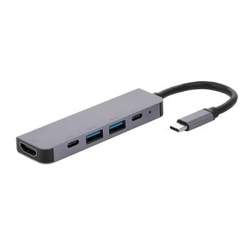 

New 5-Port 5 IN 1 Type-C to PD USB*2 HDTV TypeC Adapter Multi-Function Converter 4K for Macbook HDTV Projector PC Laptop