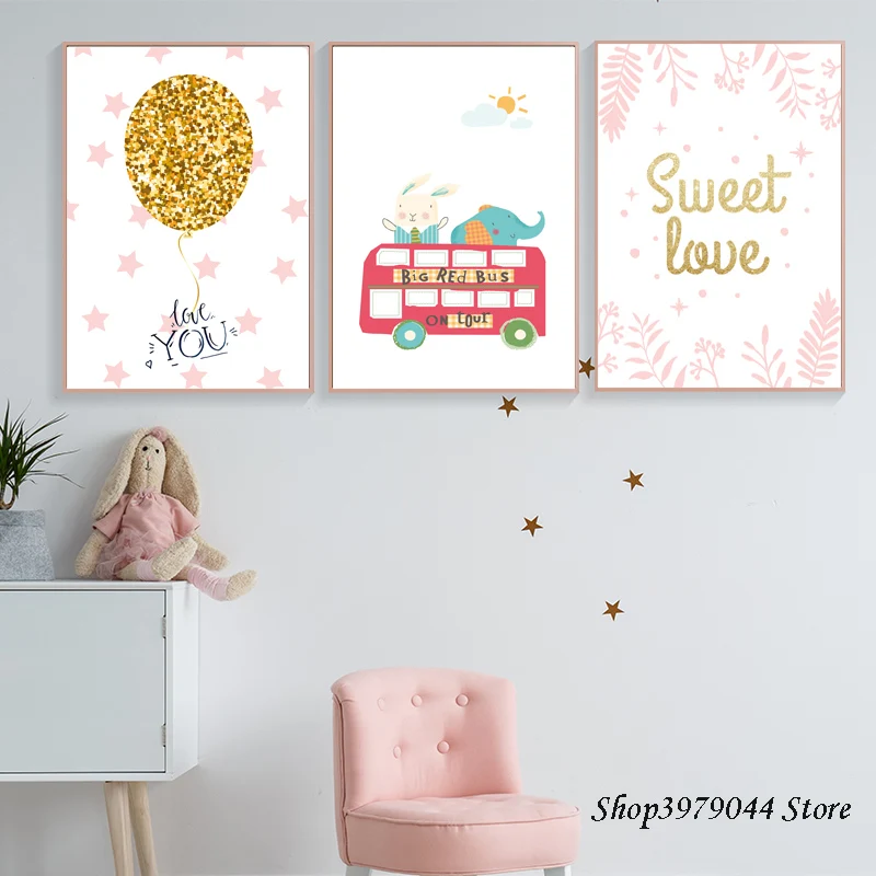 

Decoracion Nordica Wall Art Elephant Animal Poster Nordic Style Pink Pictures Cartoon Canvas Painting Baby Room Decor Unframed