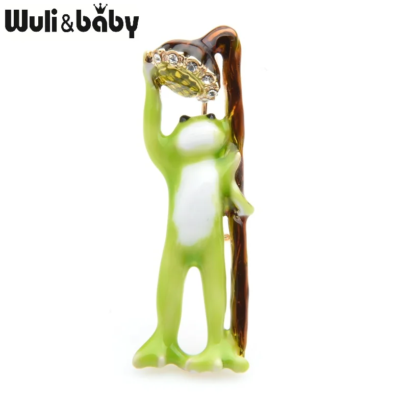 Эмалированные Броши Wuli& baby с изображением зеленой лягушки в виде душа для женщин и мужчин, милая Повседневная брошь для вечеринки в виде животного, булавки, подарки на год