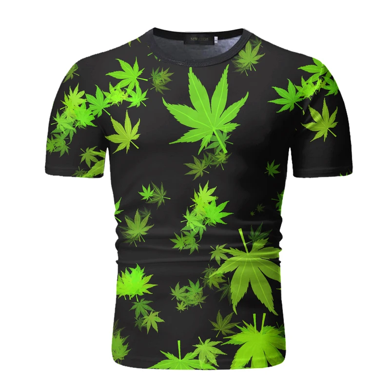 Hawaiian Short Sleeve T Shirt Personality Leaf Print Loose Top Male Fashion Casual Men Clothing Tees Summer New | Мужская одежда