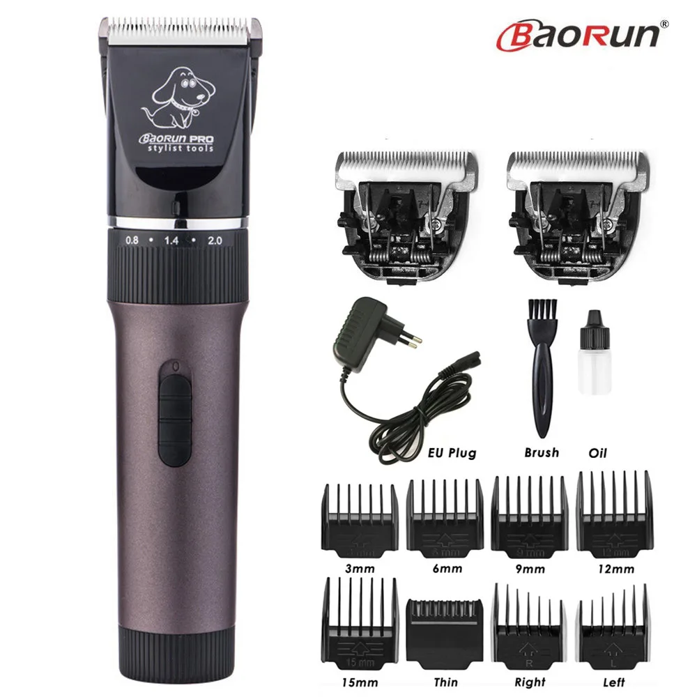 Baorun P6 Professional Pet Cat Dog Hair Clipper Grooming Trimmer Animals Rechargeable Haircut Shaver Comb Kits 110-240V EU Plug