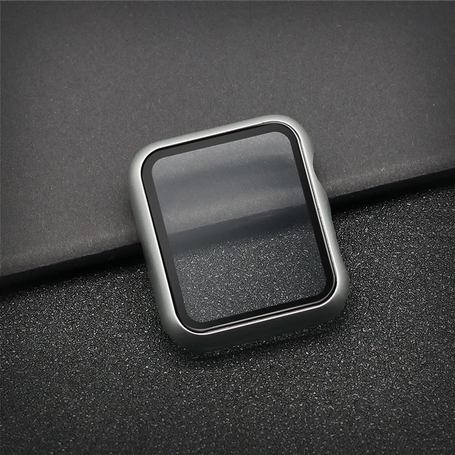 Glass+Case Full Cover For Apple Watch Case Series 7 6 SE 5 4 321 iWatch Case Accessor 45/41/44/40/42/38mm Protector Apple Watch Sliver