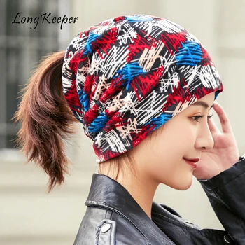 

LongKeeper 2019 New Fashion Women's Hat Colorful Polyester Scarf Caps Female Spring Autumn Skullies Beanies Headwear Cap Gorros