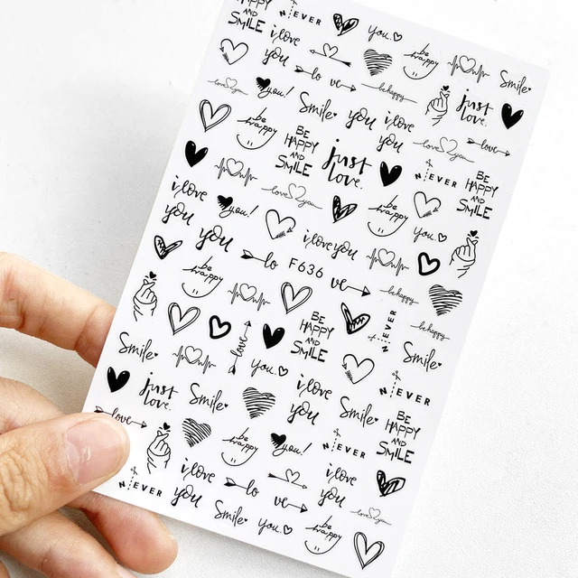 1pcs 3D Nail Art Sticker Decals Gold Hollow Heart Love Pattern Adhesive Sticker Wraps Tip Decoration Manicure Nails Design F636