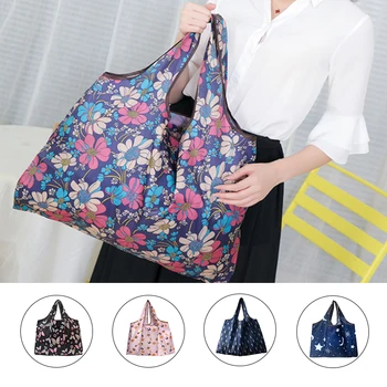 

Folding Shopping Bag Reusable Portable Shoulder Handbag For Travel Supermarket Grocery Fashion Pocket Tote Bags Large Capacity
