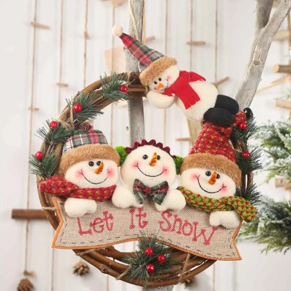 

Santa Claus Snowman design Circle Pendant Wreath Elk Rattan Garland Christmas Tree Door Hanging Ornament Christmas for Home