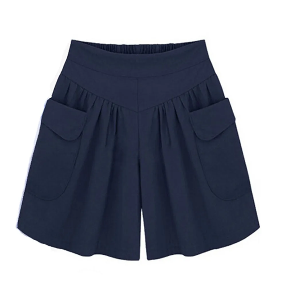 Pantalones cortos de pierna ancha para mujer de gran tamagno, cintura Elastica de color sólido, pantalones cortos salvajes, culot
