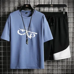 Ensemble T shirt et short pour hommes, respirant, décontracté, à la mode, Harajuku imprimé, costume de Sport masculin, nouvelle collection été 2021 