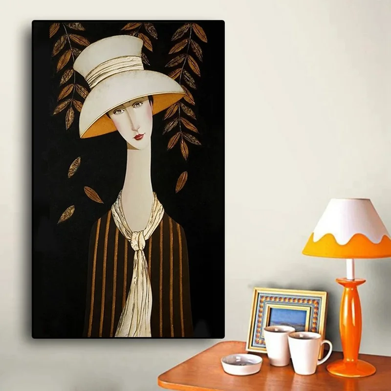 Modern Women and Gold Leaf on BlackBackground Canvas Painting Posters Printing Scandinavian Wall Art Picture for Living Room | Дом и сад