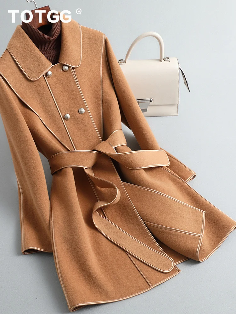

Double sided cashmere coat women's medium and long Korean belt is thin. 2021 new slim fit high-end wool coat in autumn and