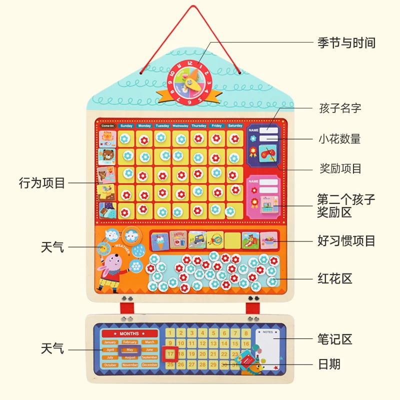  Baby Good Habit Board Responsibility Chart Self-discipline Table Drawing Board Wooden Drawing Toy E