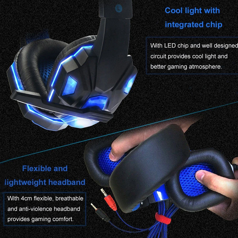 2021 New Gaming Headset Headphones With LED Light Mic Stereo Earphones Deep Bass For PC Computer Gamer Laptop Auriculares