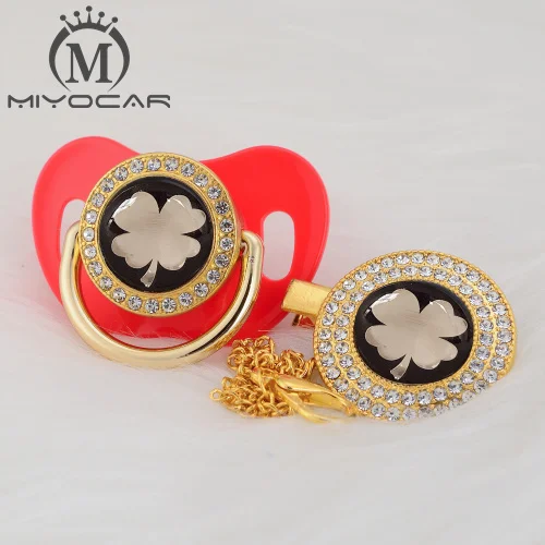 BLING Gold lovely gold leaves beautiful Gold bling pacifier and pacifier clip BPA free dummy bling unique design GLE-08 - Цвет: GLE-5  0-6M