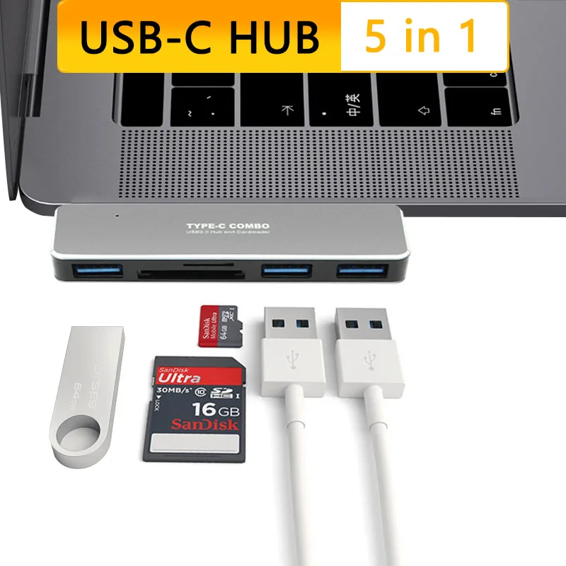 Usb-хаб док-станция типа C для 3 USB 0 TF SD Card Reader USBC Type-c адаптер ноутбука MacBook Pro 2017 Air