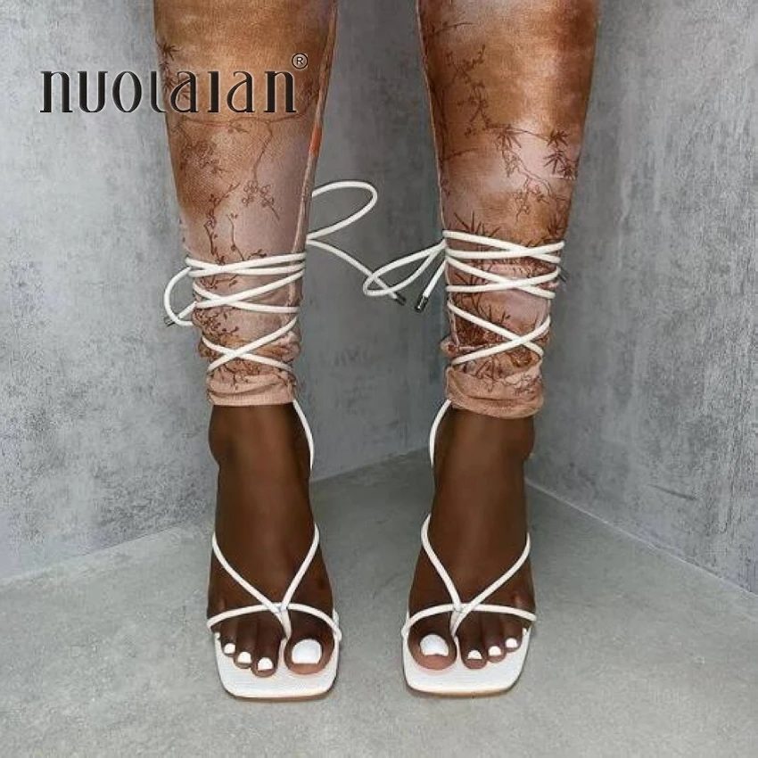 Summer White Black Women Sandals Fashion Cross-Tied High Heels Shoes Sexy Lace Up Party Pumps shoes Woman Size 35-42