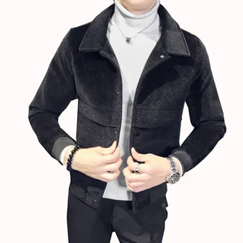 

Fashion Men's Jacket Autumn Winter Single Breasted Motorycle Suede Social youth handsome Solid color Black Slim Fit Coat