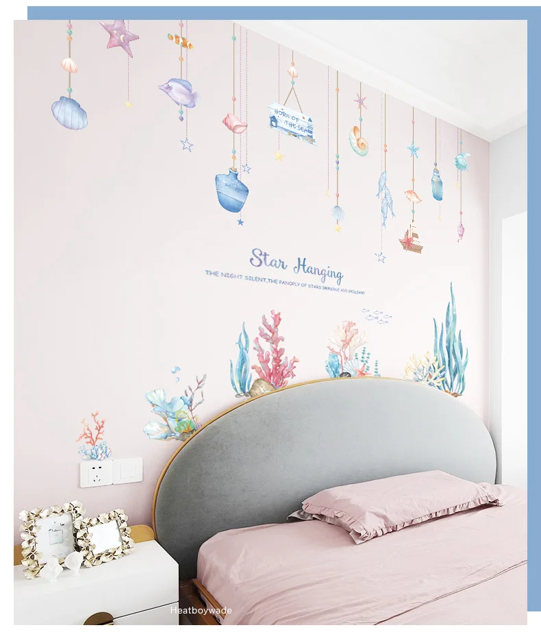 Cartoon Coral Whale Wall Sticker for Kids rooms Nursery Wall Decor Vinyl Tile stickers Waterproof Home Decor Wall Decals Murals