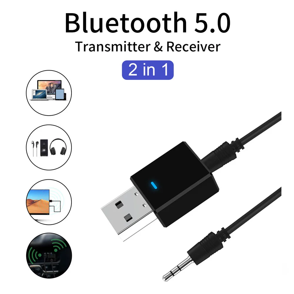 Автомобильный адаптер 2 в 1 Bluetooth 5 0 беспроводной передатчик приемник стерео MP3