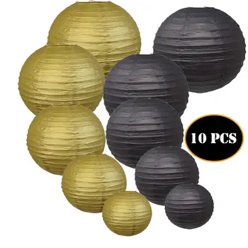 

Gold Black Chinese Paper Lantern Set 6" 8" 10" 12" 14" Round papier lampion Wedding Vintage Party Outdoor Garden Hanging Decor