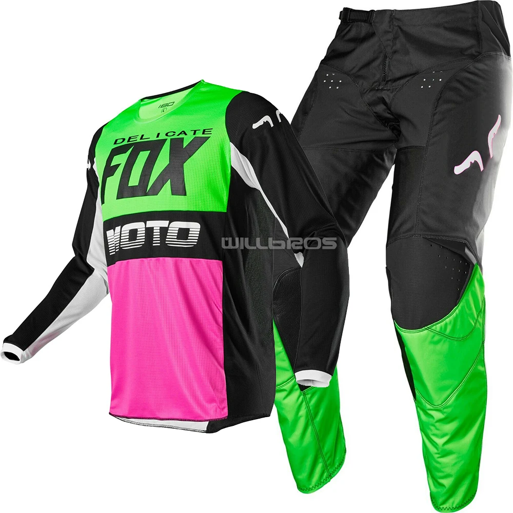 

NAUGHTY FOX MX MTB Racing 180 Fyce MX Offroad Dirt Bike ATV Jersey Pant Combo Multi/Pink/Green