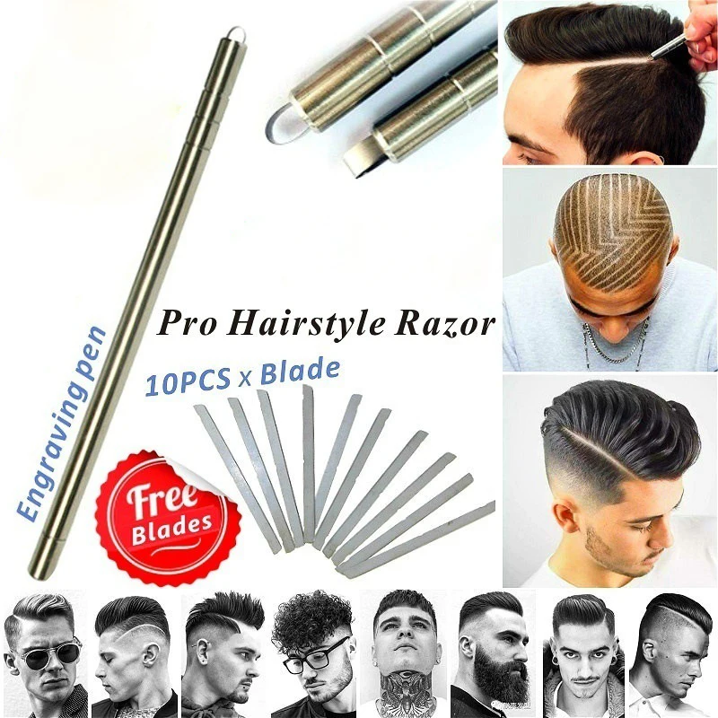 

Dropship Professional Magic Engrave Beard Hair Scissors Eyebrow Carve Pen Tattoo Barber 10Pcs Blades Hair Styling Trimmers
