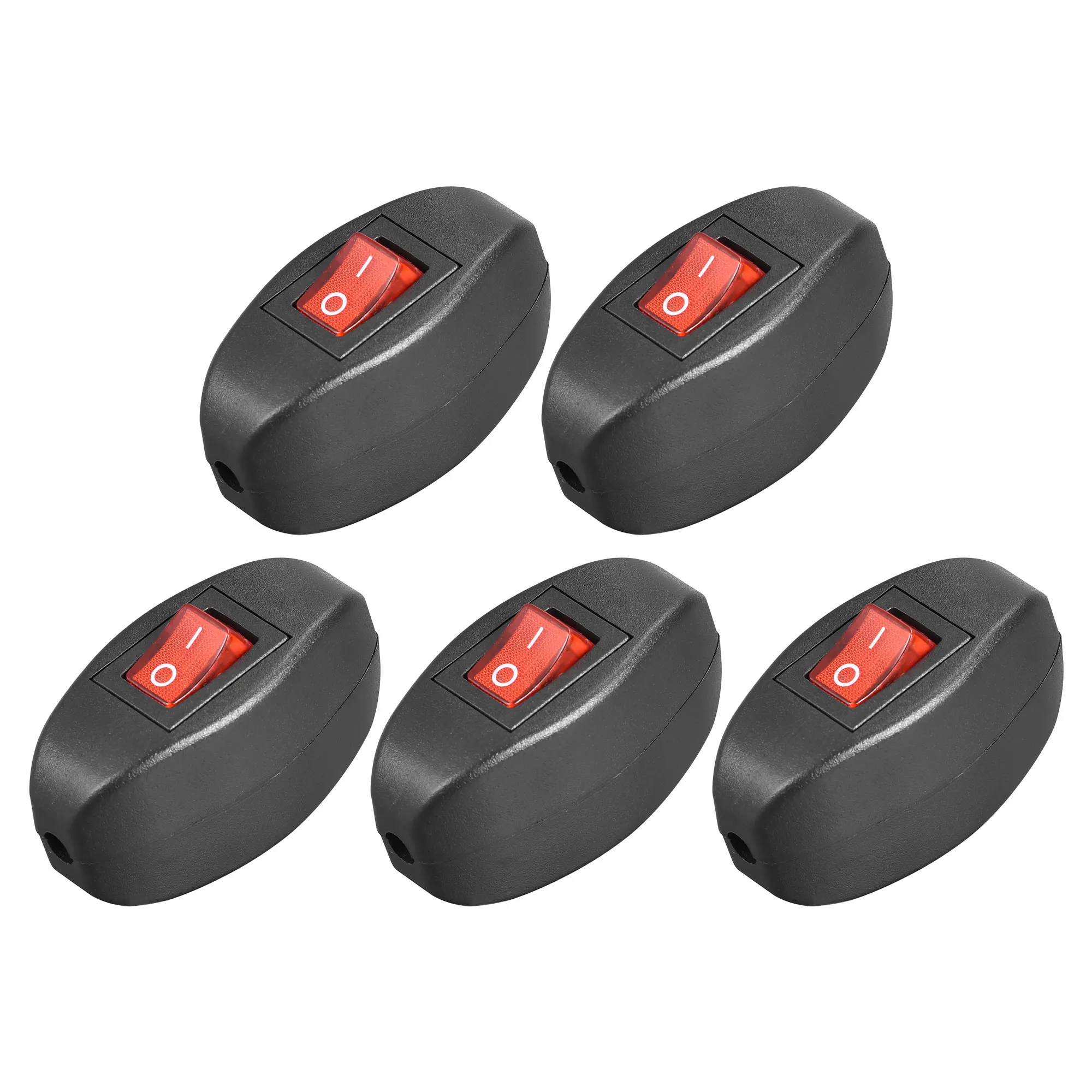 

5pcs Inline Cord Switch AC250V 6A/ 125V 10A On-Off Control Feed-Through Red Led Rocker Switch for Bedroom Table Lamp Desk Light