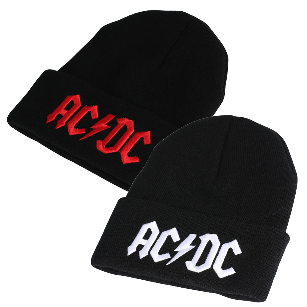 Мужская шапка ACDC черная шапочка Skullies зимние шапки Повседневная Вышивка унисекс Bonnets Skullcap мешковатые крючком Твердые Gorro элегантные