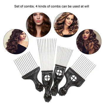 

4PCS Black Comb Set Metal Afro Hair Style Comb Curly Hair Black Suit Steel Needle Comb Hairdressing Tools Salon Home Tools