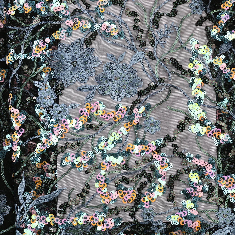 Embroidery Flowers Pattern Sequence Lace Fabric Luxury African Lace Fabric with Sequins Nigerian Tulle Mesh Lace APW3148B