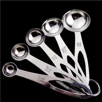 

DHL 50set 5pcs Measuring Spoons Cups Useful Kitchen Baking Tool Utensil Tea Coffee Scoops Stainless Steel 5 Sizes