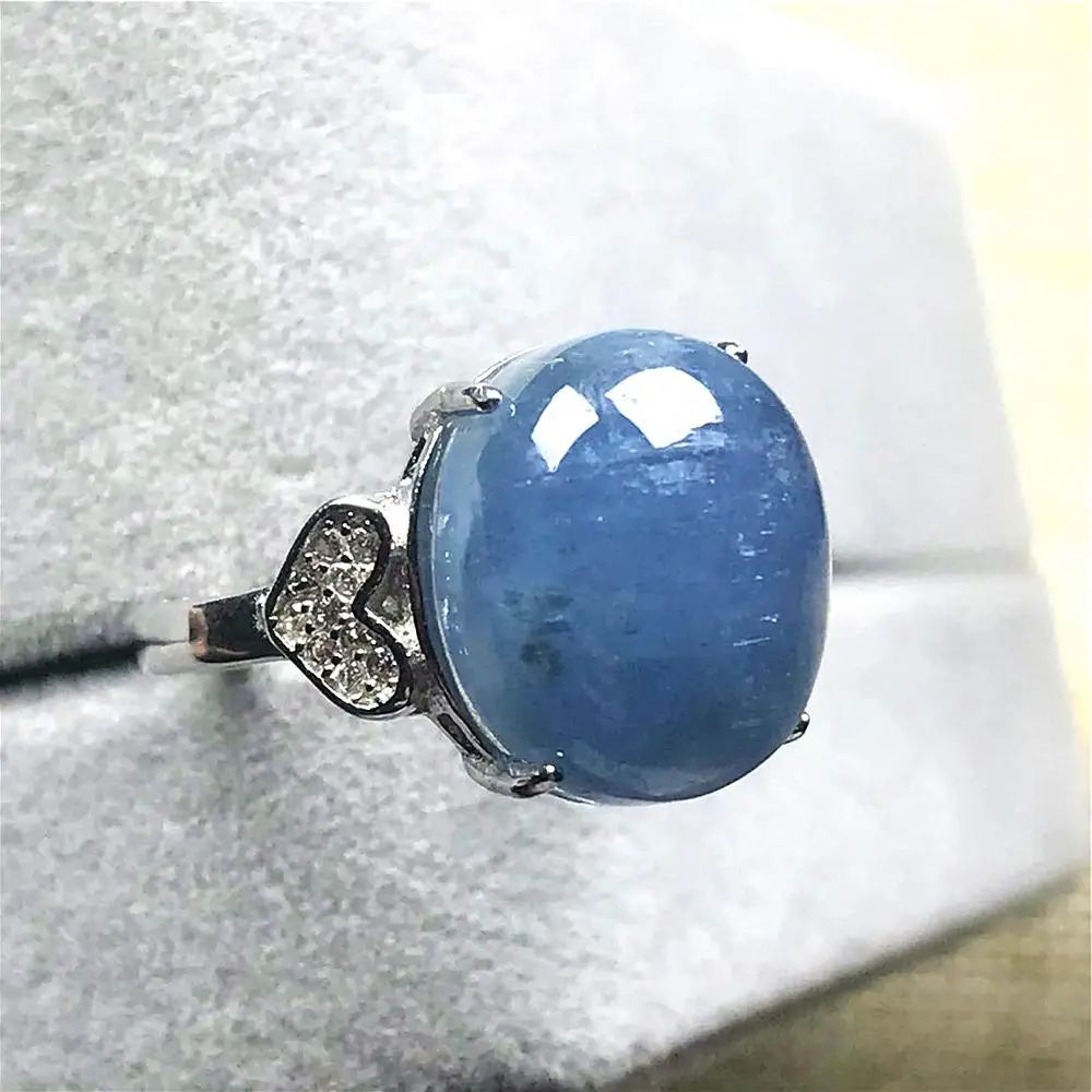 

Real Natural Ocean Blue Aquamarine Ring Jewelry For Woman Lady Man Crystal 13x10mm Beads Silver Gemstone Adjustable Ring AAAAA