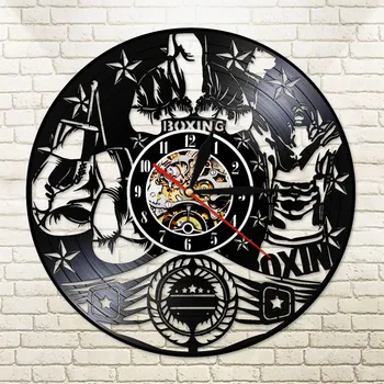 

Boxing Fighting Sports Color Changing Wall Light Pugilist Boxers Laser Etched Vinyl Wall Clock Watch Sleepy Light Horloge Saat