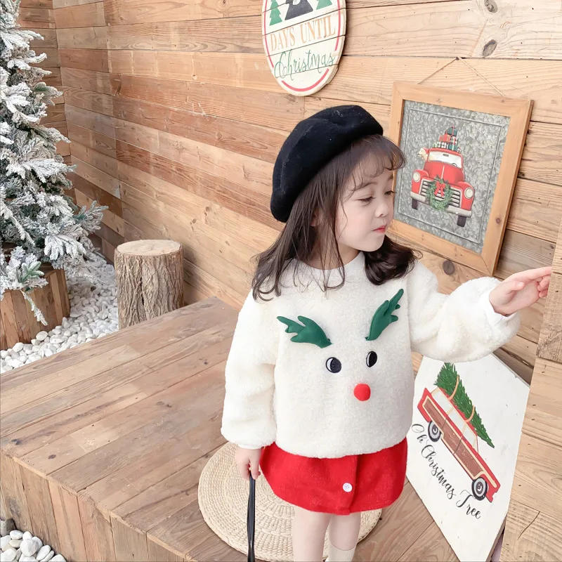 Зима г. костюм для девочек Рождественский теплый свитер с объемным рогом и короткая юбка комплект из двух предметов