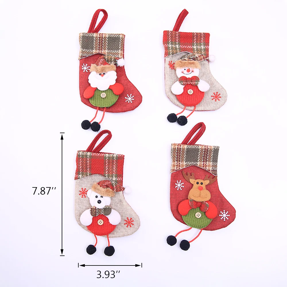 Santa Claus Sock Gift Christmas Stockings Hanging Ornaments Gift Holders Kids Candy Bag Xmas Christmas Tree Decorations - Цвет: 4PCS E