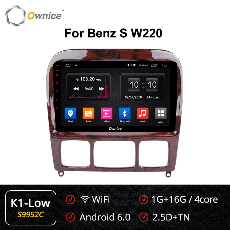 S9952 K1-Low " Ownice K3 K5 K6 2 Din Android 9,0 Автомобиль Радио DVD плеер для автомобиля Mercedes Benz W220 W215 S280 S320 S350 S400 S500 CL600 S Class gps - Цвет: S9952 K1-Low