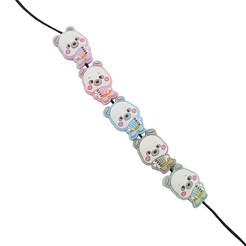 Chenkai 10PCS Cute Bear Silicone Loose Beads Silicone Teething Toys BPA Free For DIY Baby Nursing Shower Necklace Chain Gift