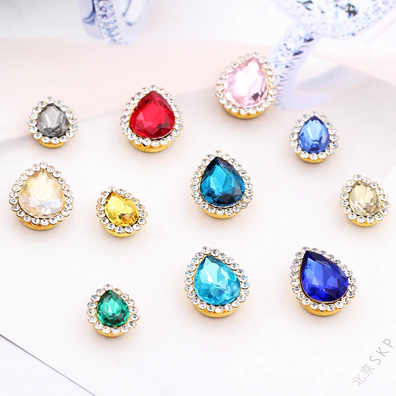 

Cheap Drop shape Glass Crystal Strass Perfect Quality Sew-on Rhinestones With Sunflower Claws Sew On Clothing for Diy Jewelry