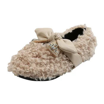 

COZULMA Kids Girls Autumn Winter Rhinestone Casual Shoes Fashion Sneakers Children Soft Butterfly-Knot Flat Shoes Size 26-36